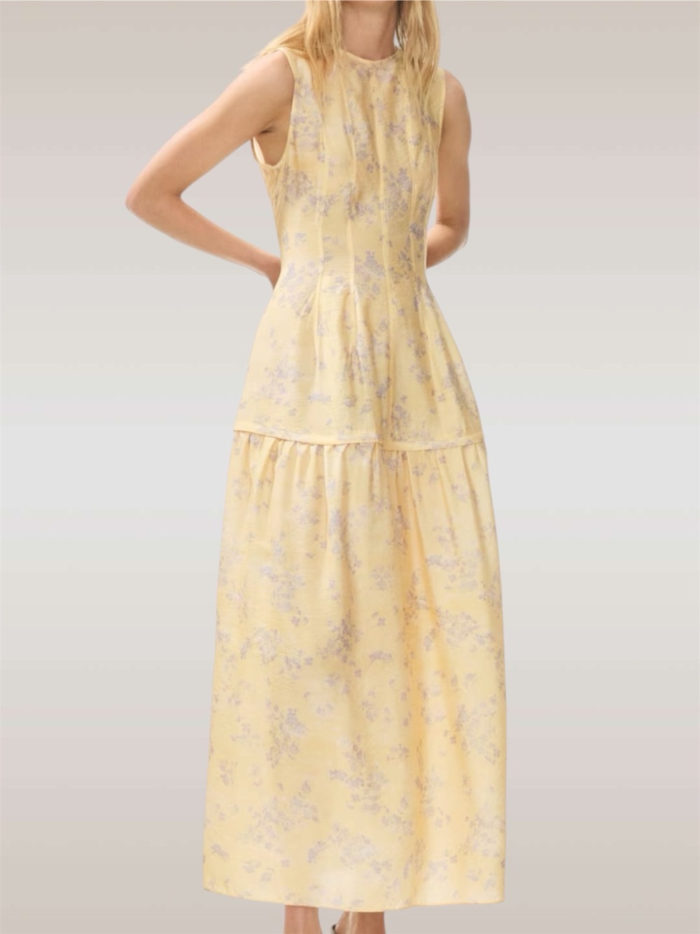H&M Edition Butter Yellow Floral Midi Dress Stunning Minimalist Summer Elegance
